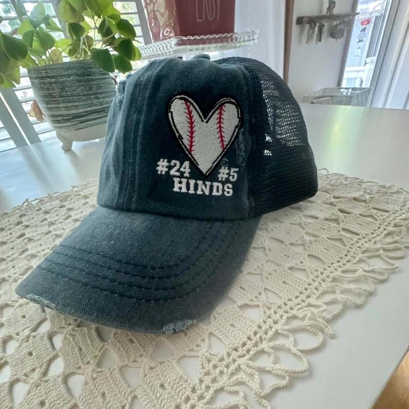 Baseball heart with Custom Number OR any Sports Criss Cross High Ponytail Messy Bun Cap Baseball Mom soccer mom Golf heart Gift Game Day