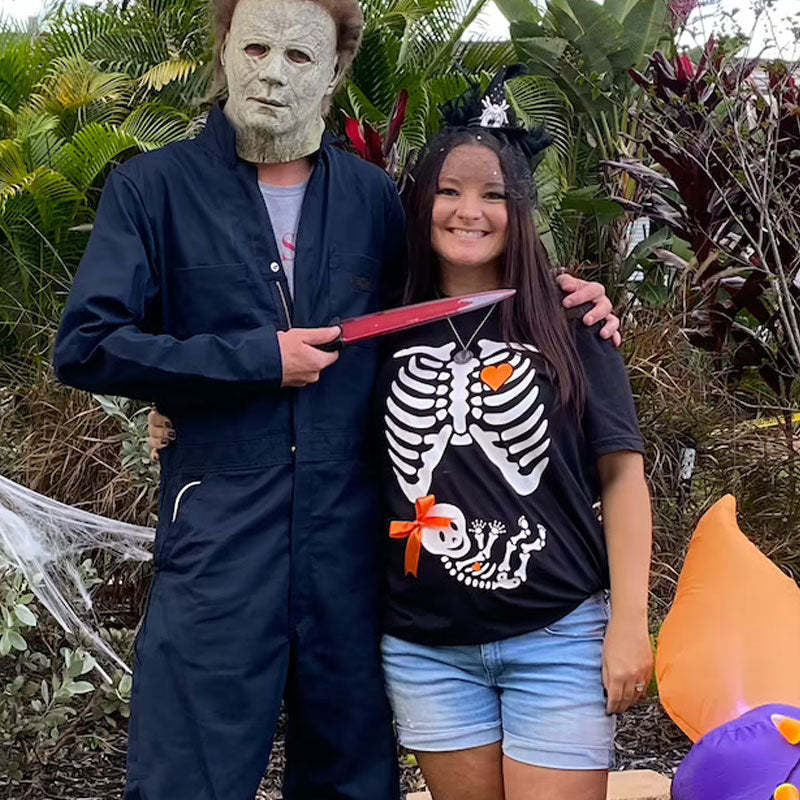 Skeleton Maternity Halloween T-shirt, Halloween Pregnancy Shirt