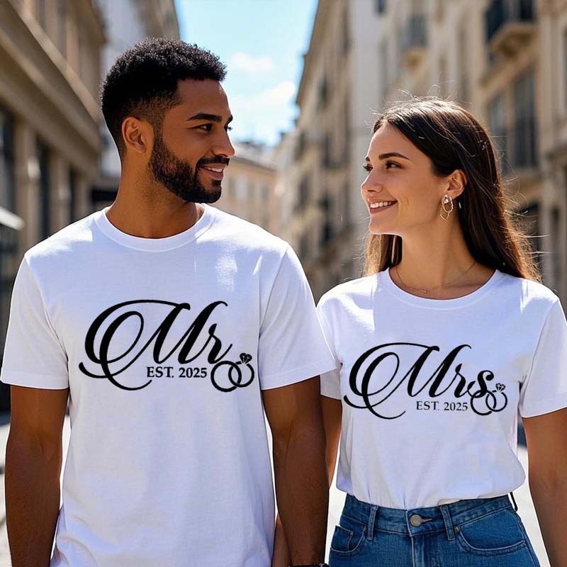Mr and Mrs Est 2025 Couple Tshirt