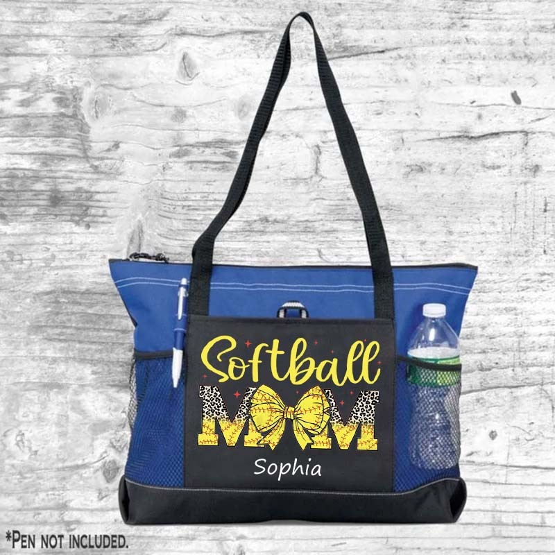 Custom Sport Softball/ Baseball Mom With Bow Tote Bag Game Day Mom Tote Bag