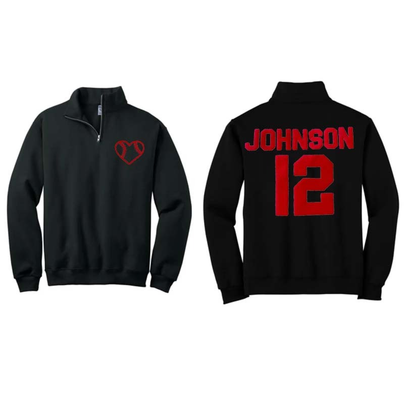 Custom Baseball Embossed Quarter Zip Sweatshirt Baseball Mom Sweatshirt Baseball Sweatshirt with name, number