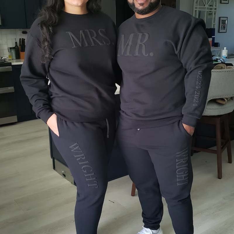 Custom Mr and Mrs Sweatshirts Embossed Mr and Mrs Tracksuit