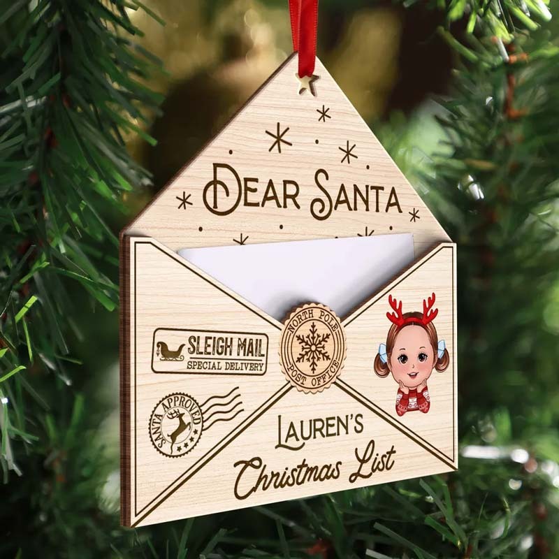 Letter To Santa Personalized Wooden Ornament, Christmas Gift For Little Ones