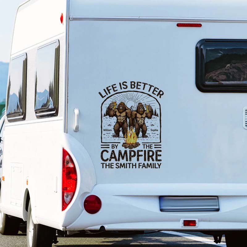 Life Is Better By The Campfire Bigfoot Couple - Personalized RV Decal