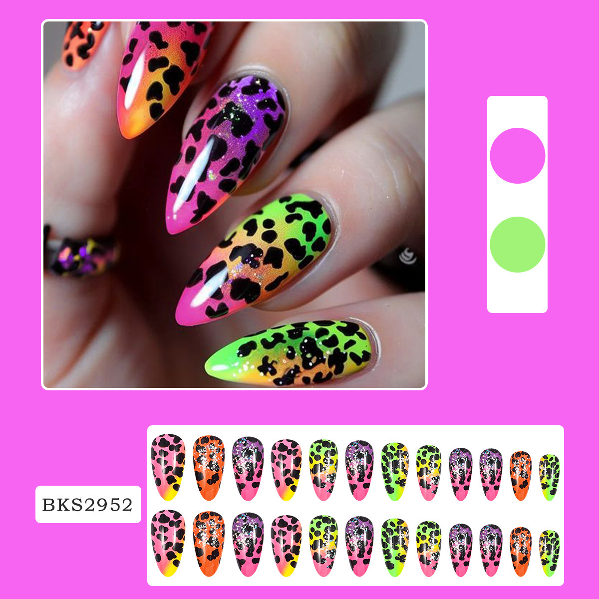Gradient Leopard Print Nail Tips, Press-On Nails