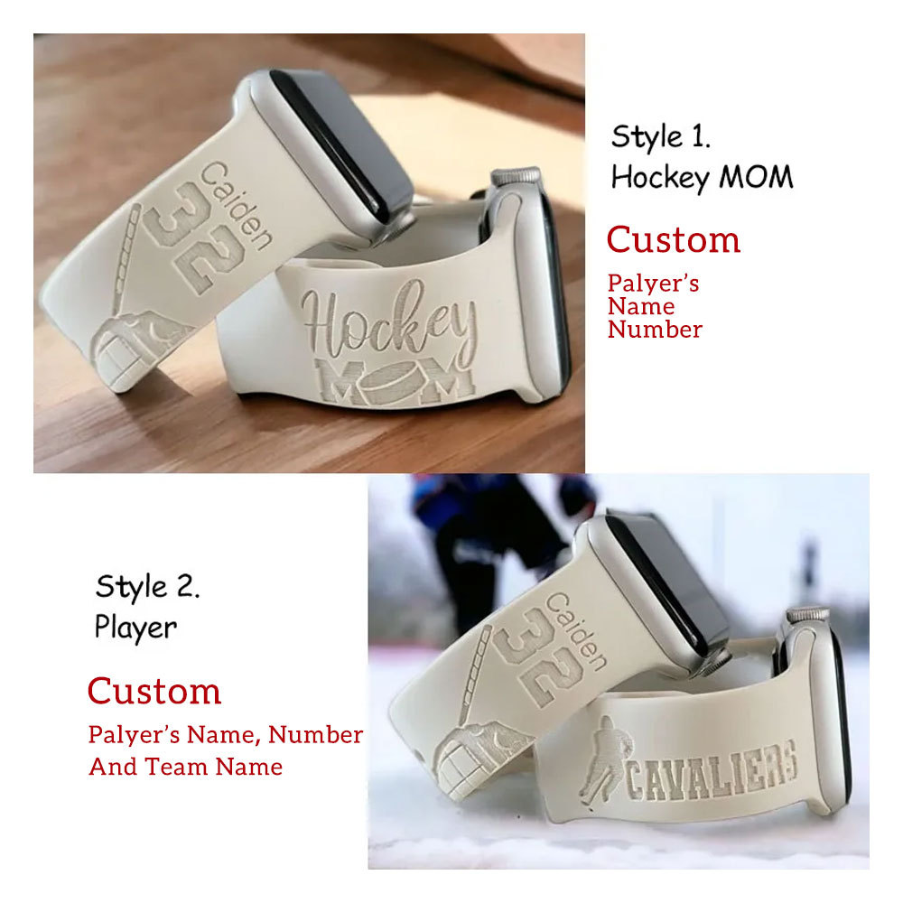 Engraved HOCKEY MOM Silicone Sports Watch Band for Apple