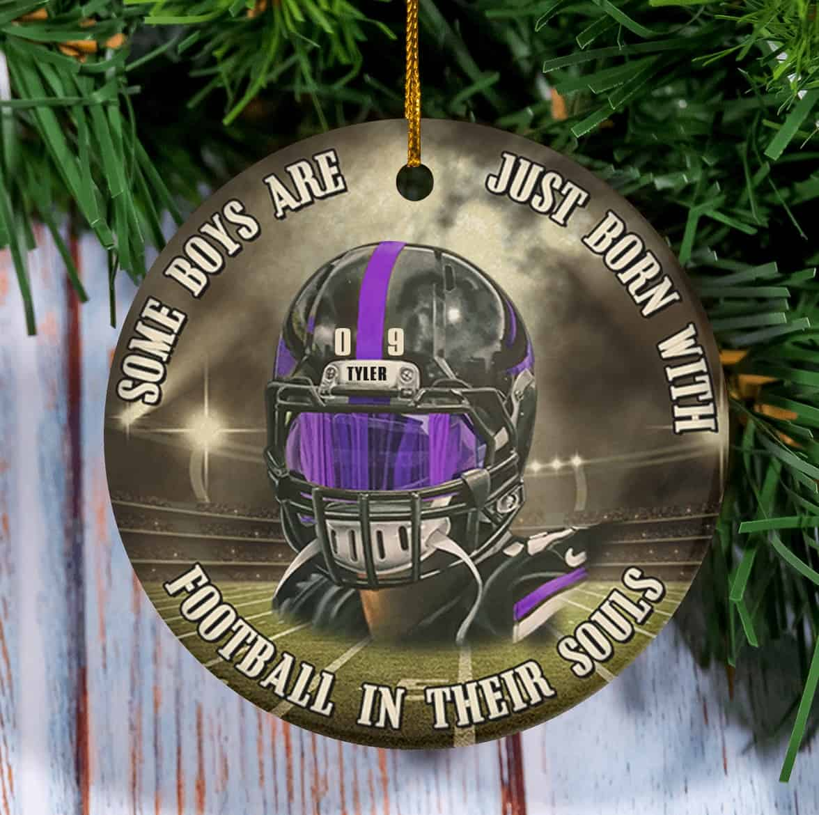 Football Boys With Vintage Stadium Background Custom Personalized Ornament
