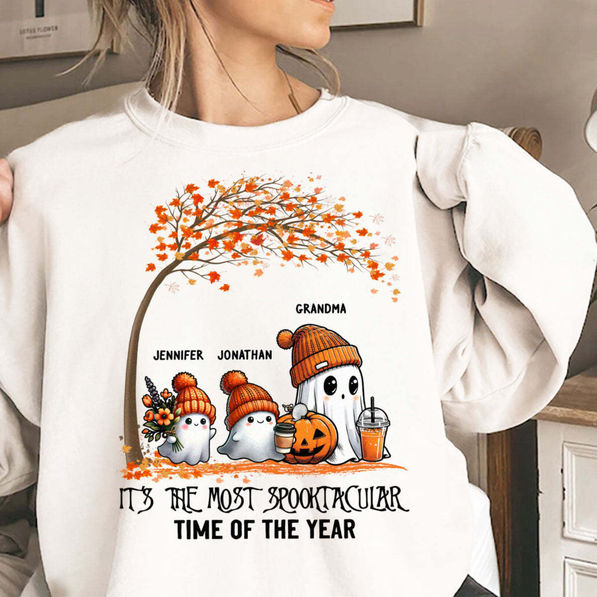 It's The Most Spooktacular Time Of The Year Grandma Spooky Ghost Personalized Shirt, Fall Halloween Sweater