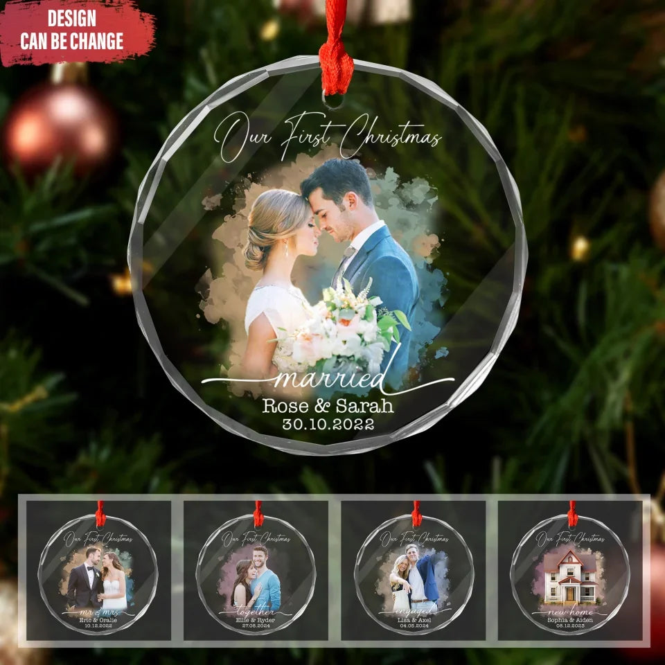 Our First Christmas Married - Personalized Glass Ornament, Christmas Gift For Couples