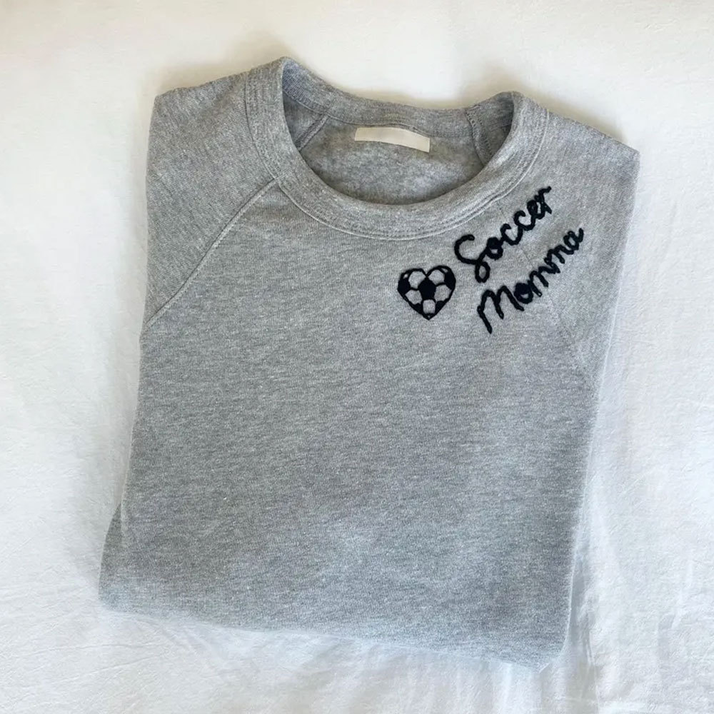 Chain Stitched Hand Embroidery Hockey Mama Sweatshirt