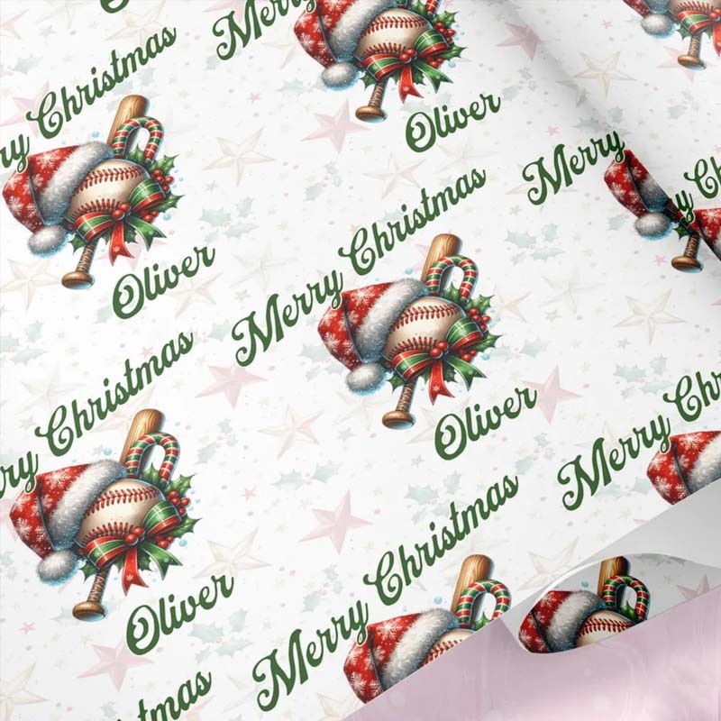 Personalized Baseball Fan Christmas Wrapping Paper For Baseball Lovers Christmas Wrap For Sports Fan