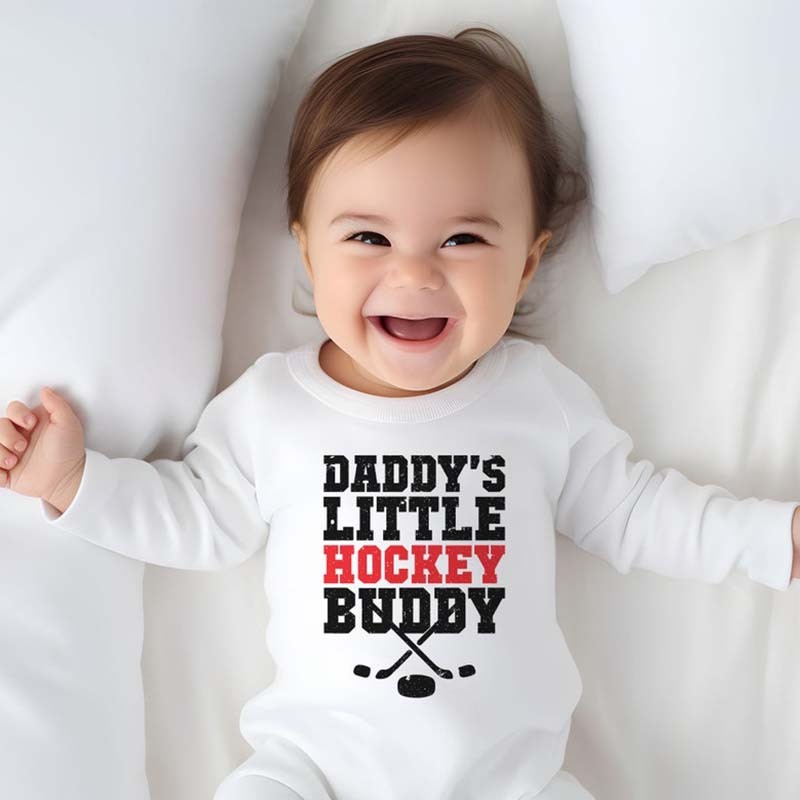Custom Hockey Baby Bodysuit - "Daddy's Little Hockey Buddy" Personalized Baby Outfit