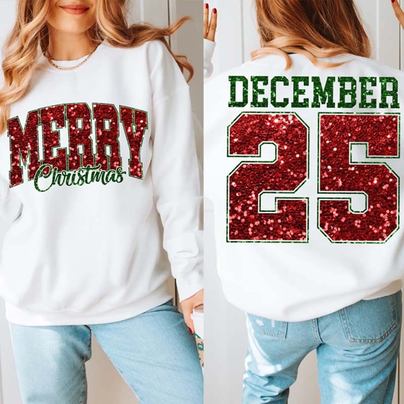 Christmas Glitter Design Sweatshirt Custom Name and Number