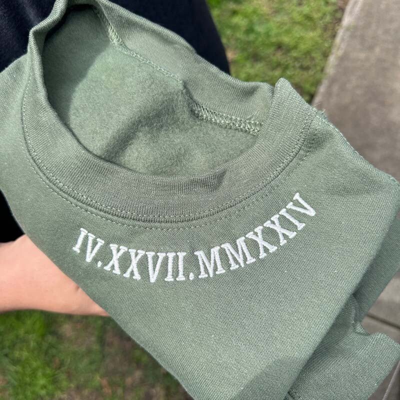 Custom Embroidered Roman Numeral on Neck With Initials on Sleeve Unisex Sweatshirt or Hoodie Valentine's Day Sweatshirt