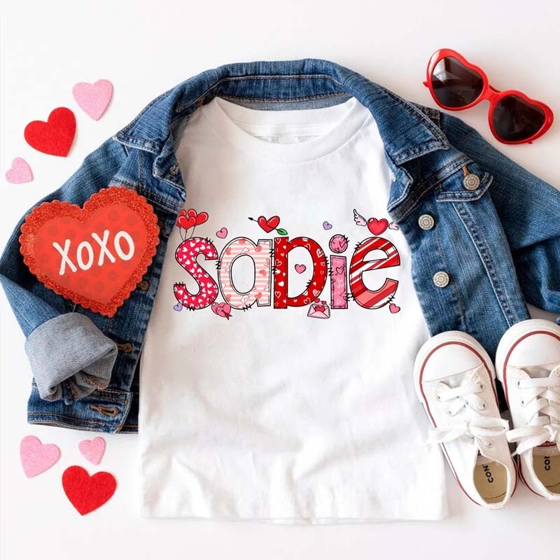 Unisex Kids Tee Valentine Custom Kids Name Shirt Valentine's Day Gift