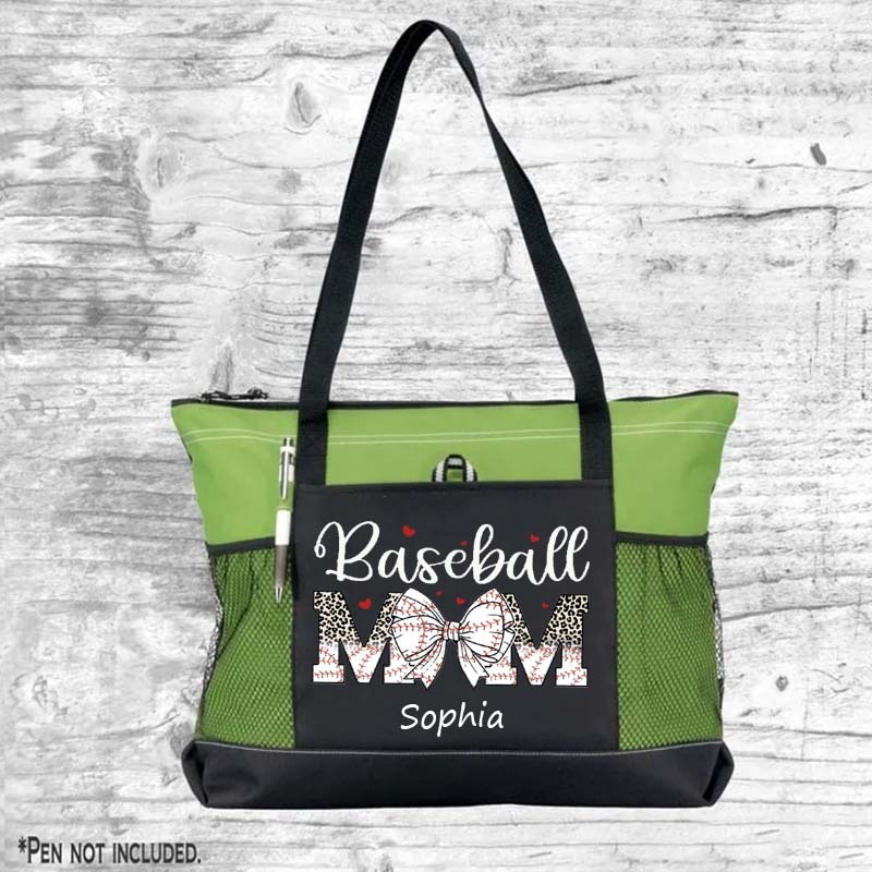 Custom Sport Softball/ Baseball Mom With Bow Tote Bag Game Day Mom Tote Bag