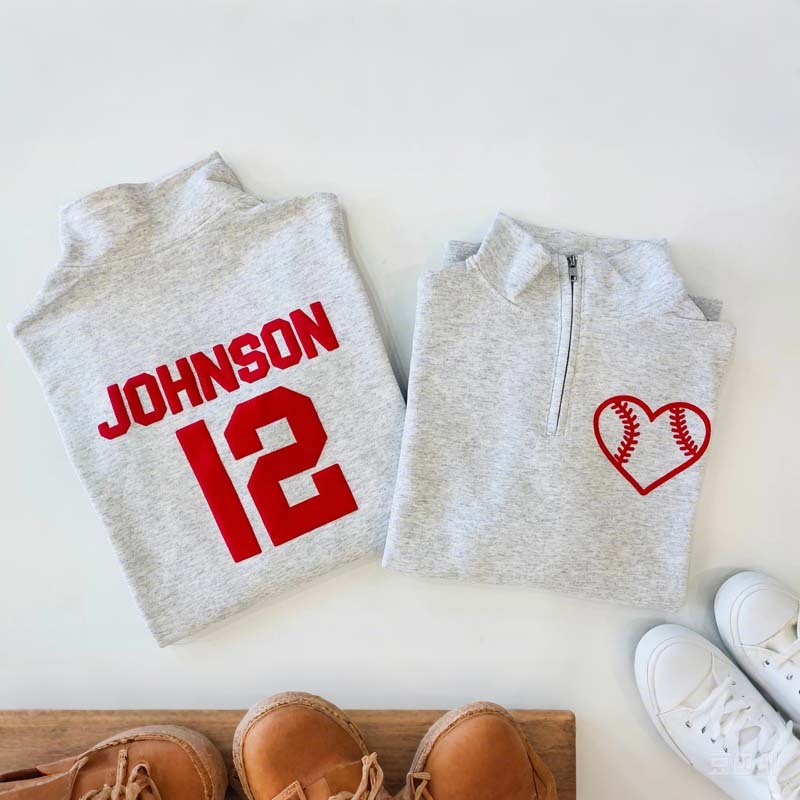 Custom Baseball Embossed Quarter Zip Sweatshirt Baseball Mom Sweatshirt Baseball Sweatshirt with name, number