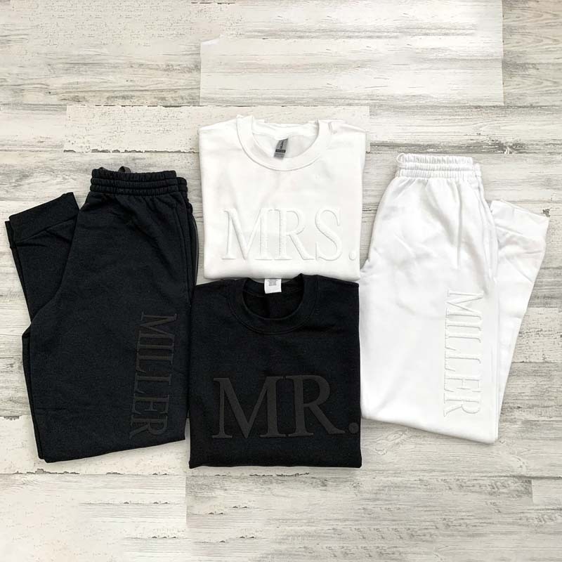 Custom Mr and Mrs Sweatshirts Embossed Mr and Mrs Tracksuit
