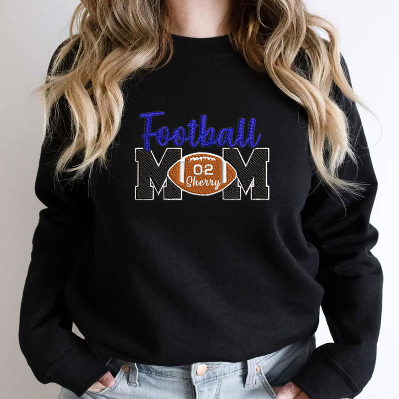 Embroideried Football Mom Sweatshirt and Hoodie with Name & Number