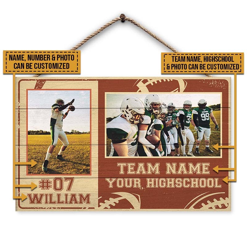 Custom Photo American Football Highschool Team Custom Wood Rectangle Sign
