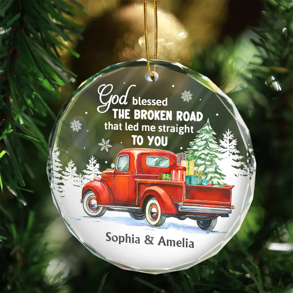 God Blessed The Broken Road Couple - Personalized Circle Glass Ornament