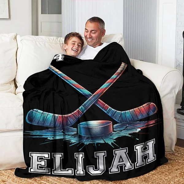 Personalized Neon Hockey Sports Design Soft Throw Blanket with Name Birthday Match Day Gift for Team Games