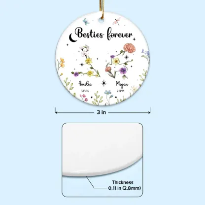 Sisters Besties Friends Zodiac Birth Month Flowers Personalized Circle Ornament, Christmas Gift