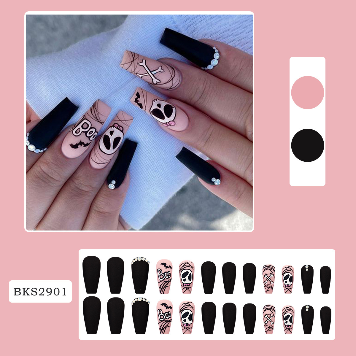 Boo! Halloween Skeleton Long Press-On Nails