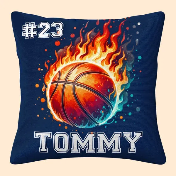 Personalized Flaming Basketball Football Sports Ball Design Soft Throw Pillow