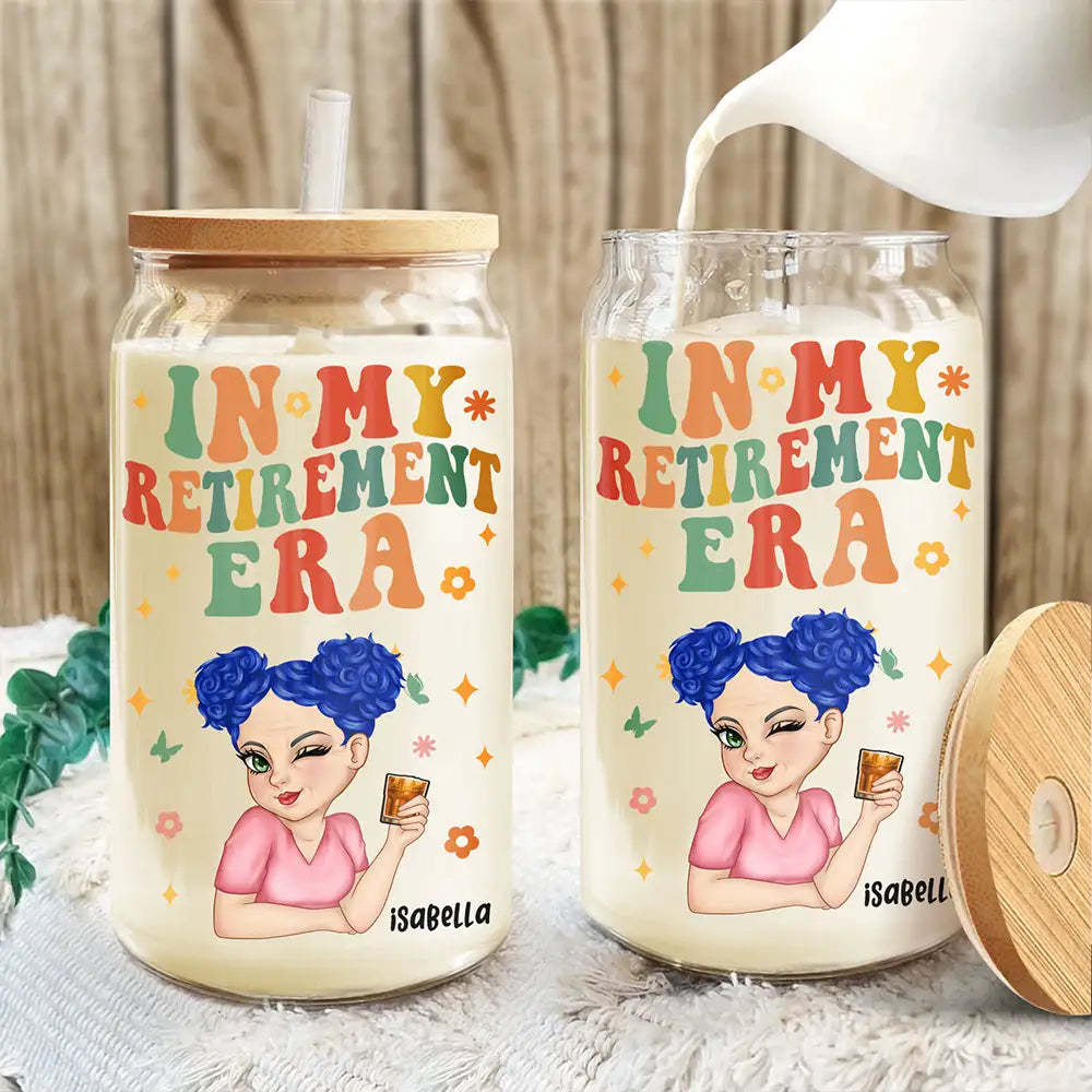 In My Retirement Era - Personalized Clear Glass Can