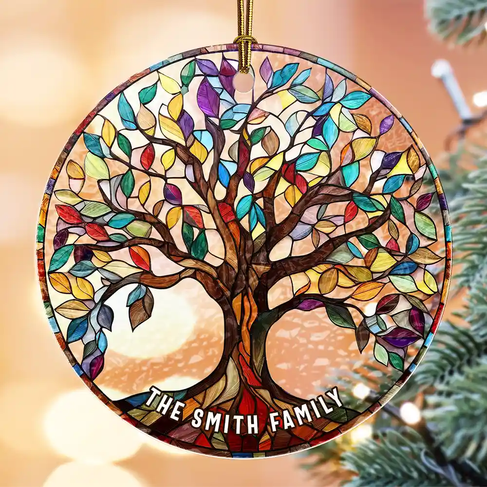 Family Tree Of Life - Personalized Circle Glass Ornament
