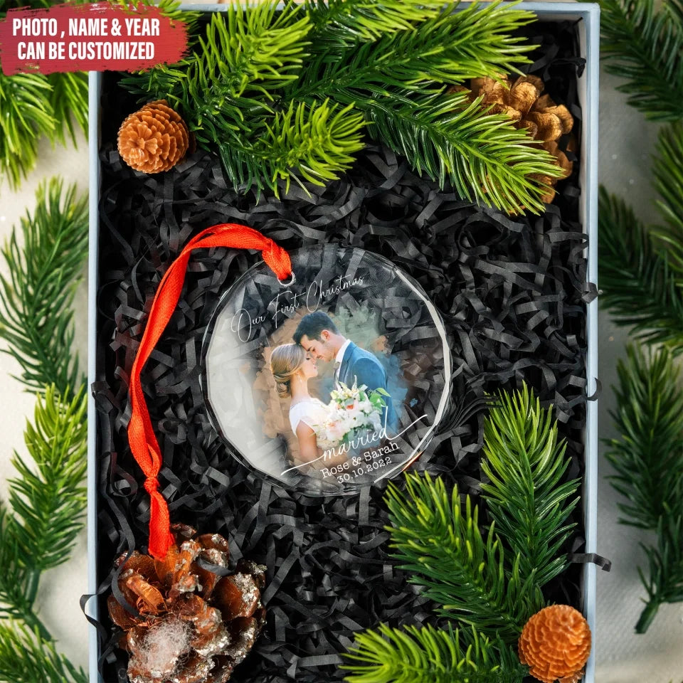 Our First Christmas Married - Personalized Glass Ornament, Christmas Gift For Couples