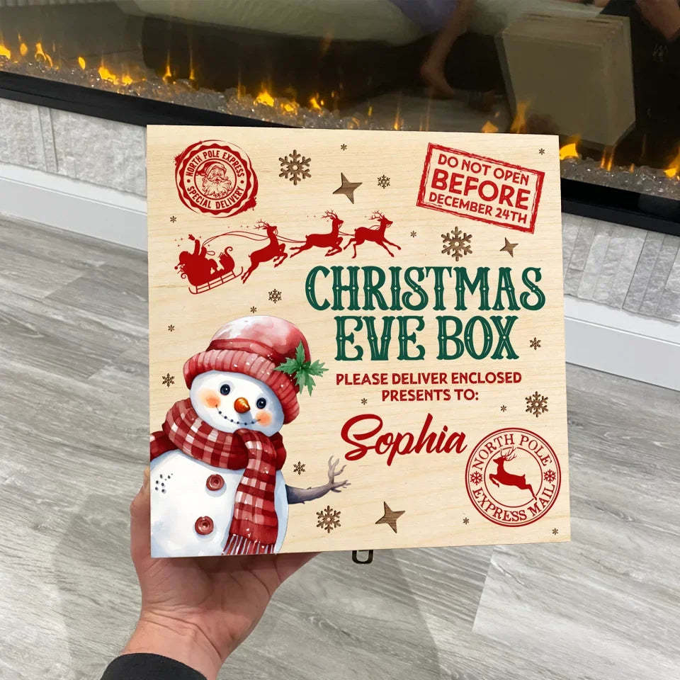 Reindeer Wooden Christmas Eve Box -  Custom Kids Name Christmas For Kids