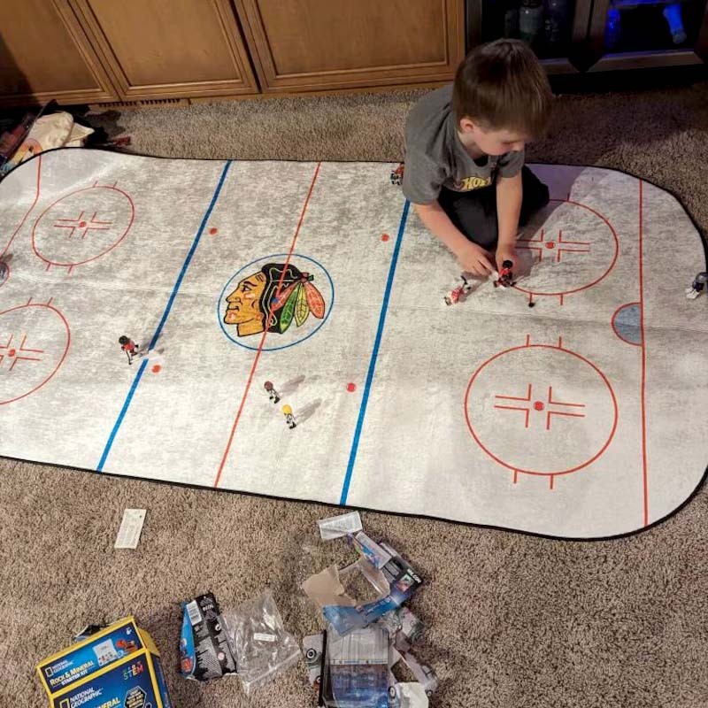Ice Hockey Rink Printed Area Rug with Custom Team Logo Gift For Ice Hockey Lovers
