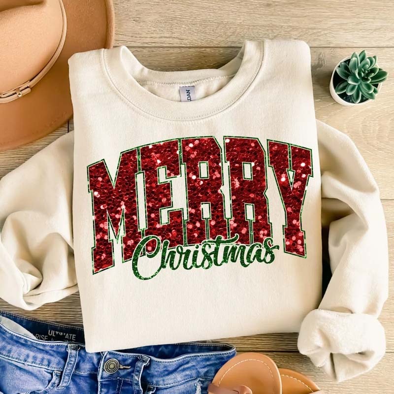 Christmas Glitter Design Sweatshirt Custom Name and Number