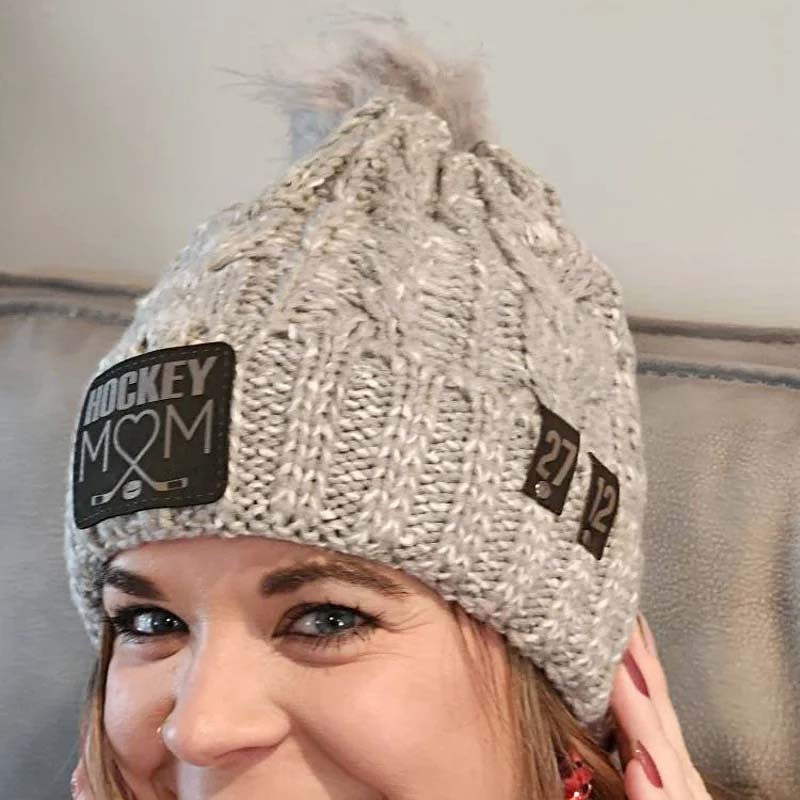 Custom beanie with pom - Hockey Mom hat