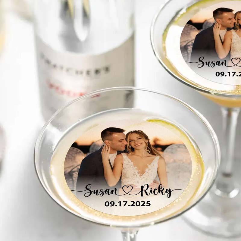 EDIBLE Photo Wedding Cocktail Toppers Custom Wedding Reception Drink Toppers