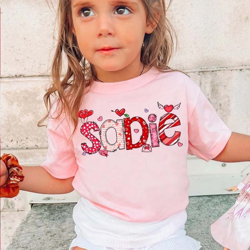 Unisex Kids Tee Valentine Custom Kids Name Shirt Valentine's Day Gift