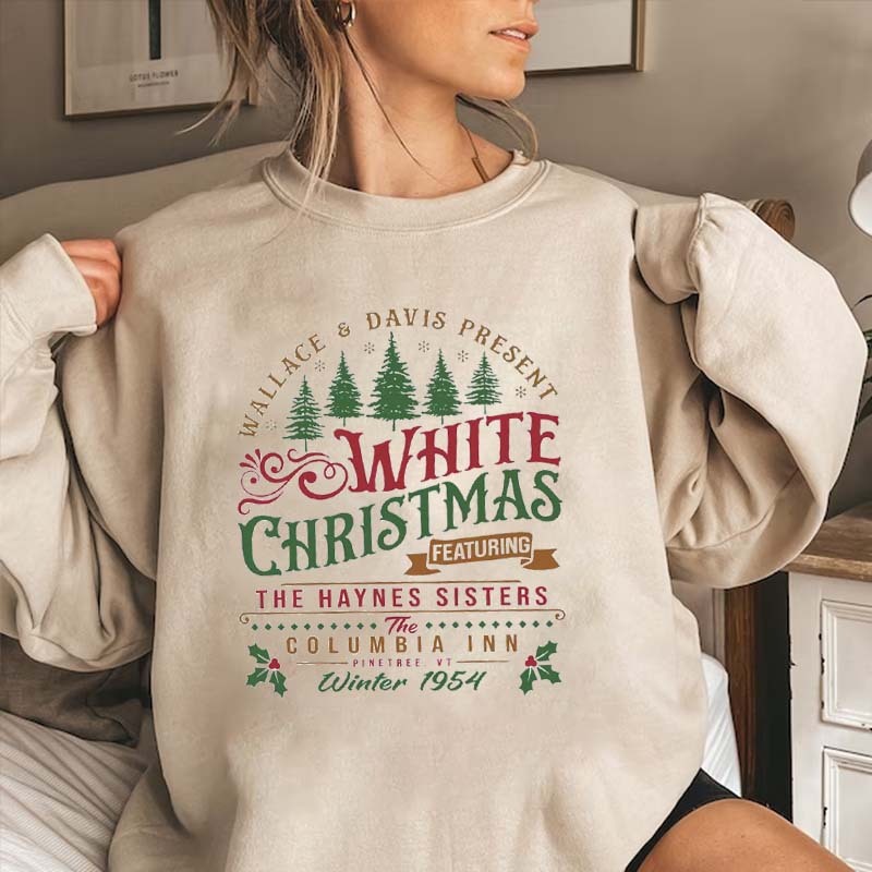 White Christmas Sweatshirt Columbia Inn Pine Tree Vermont Christmas Sweatshirt