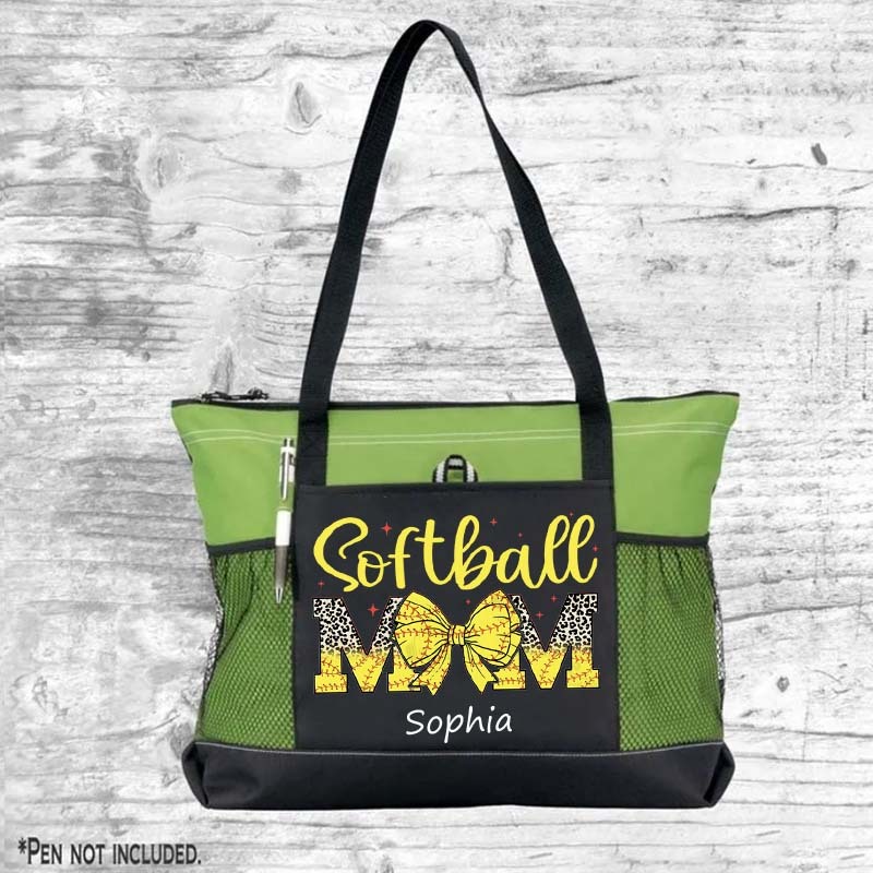 Custom Sport Softball/ Baseball Mom With Bow Tote Bag Game Day Mom Tote Bag