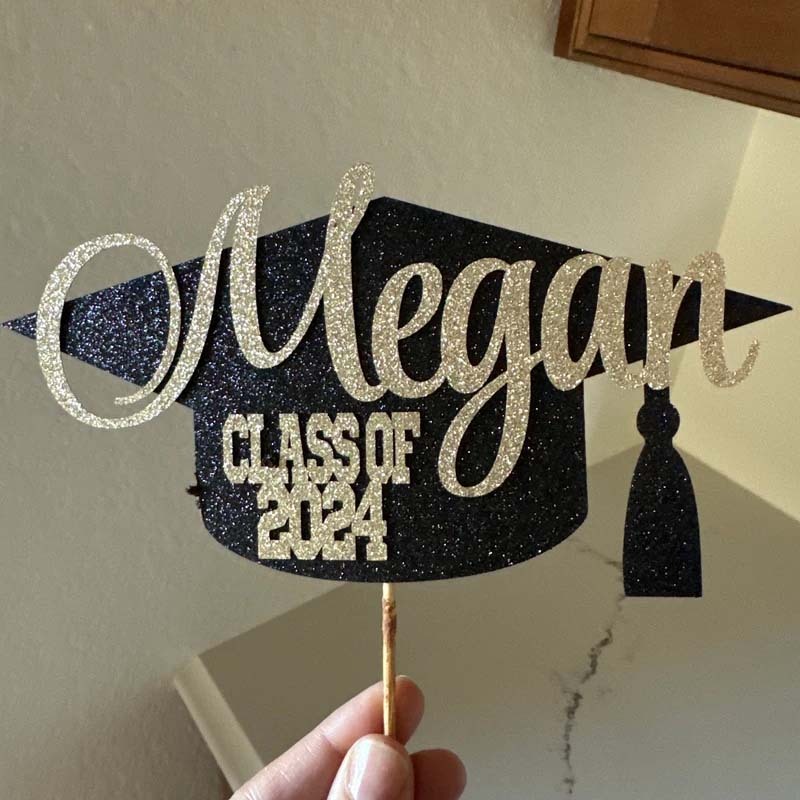 Graduation Cap Glitter Cake Topper - 2025 Grad Personalized Congrats Cake Topper Graduation Party Decor