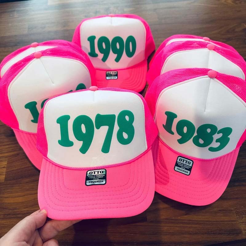 Custom Puff Birth Year Trucker Hats, Birthday Year Trucker Caps,Custom Player Number Trucker Hat