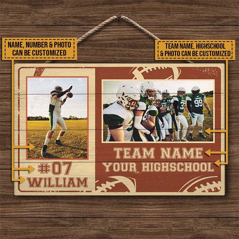 Custom Photo American Football Highschool Team Custom Wood Rectangle Sign