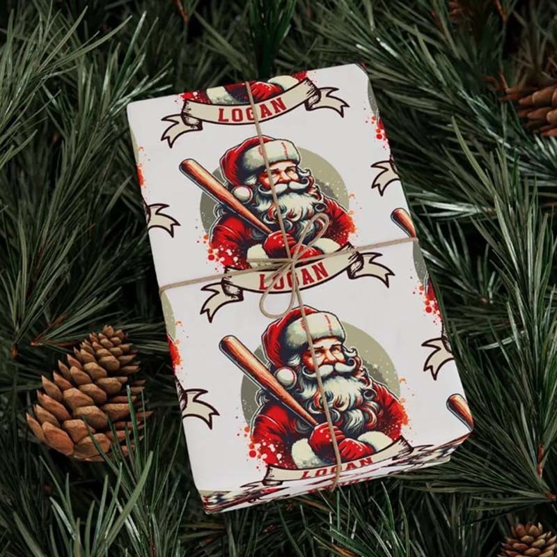 Personalized Baseball Fan Christmas Wrapping Paper For Baseball Lovers Christmas Wrap For Sports Fan
