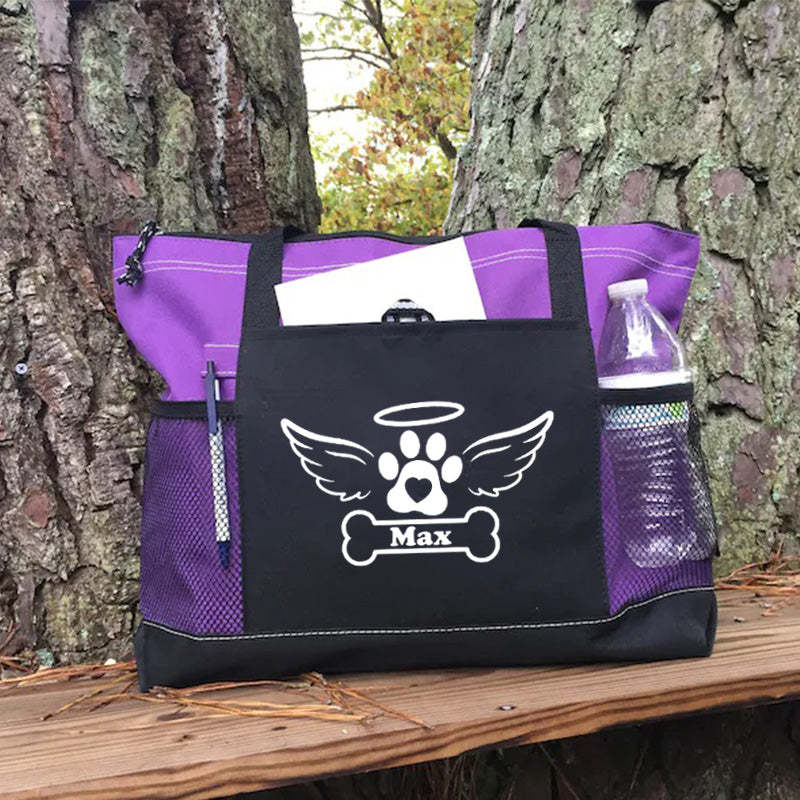 Pet Dog Memorial Tote Bag, Angel Wings Personalized Tote Bag, Custom Tote Bag