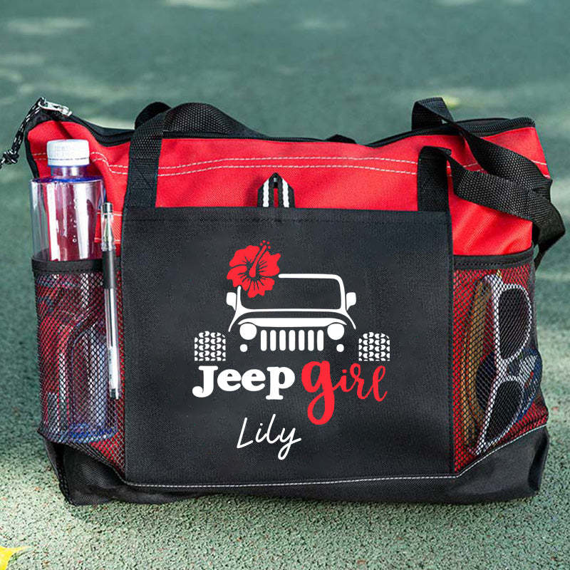 Flower Tote Bag, Jeep girl Personalized Tote Bag, Custom Tote Bag