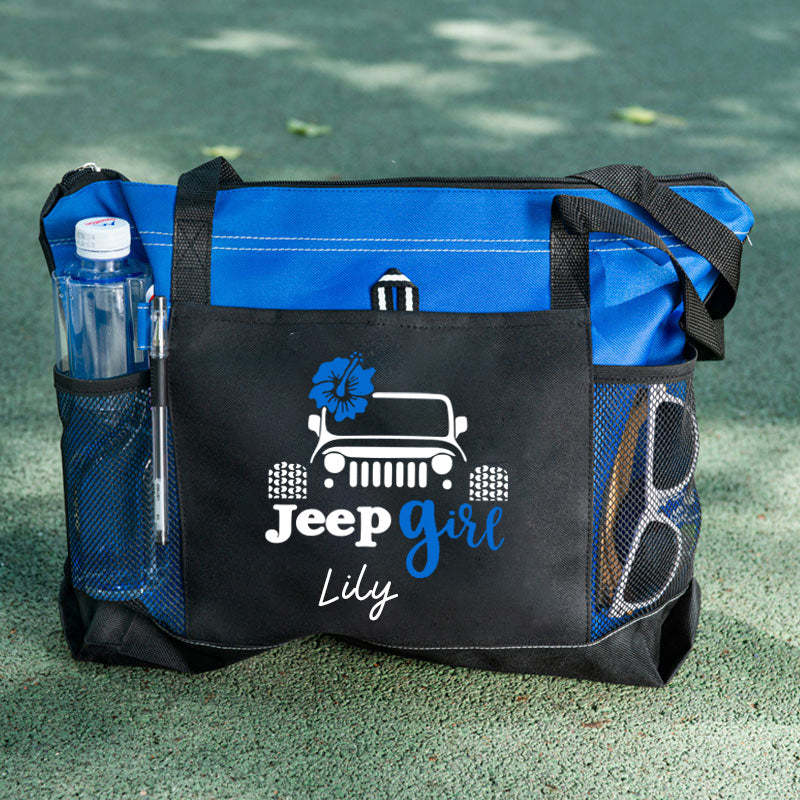 Flower Tote Bag, Jeep girl Personalized Tote Bag, Custom Tote Bag