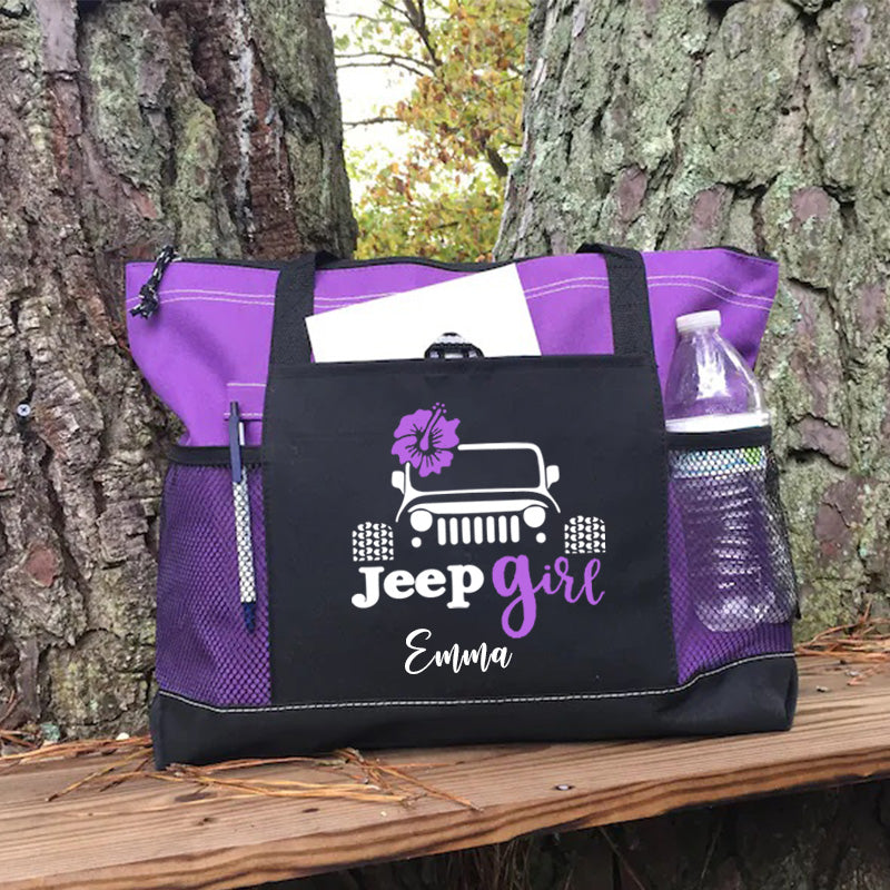 Flower Tote Bag, Jeep girl Personalized Tote Bag, Custom Tote Bag
