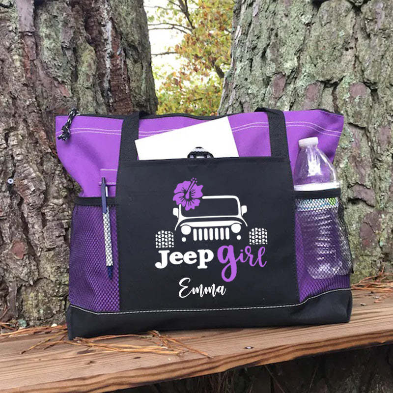 Flower Tote Bag, Jeep girl Personalized Tote Bag, Custom Tote Bag