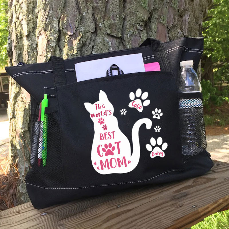 The World's Best Cat Mom Tote Bag, Personalized Tote Bag, Custom Tote Bag